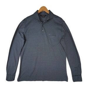 BROOKS BROTHERS MENS LONG SLEEVE POLO SHIRT LARGE STRIPED COTTON BLUE POPOVER